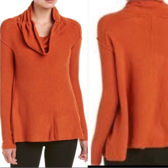 Free People burnt orange strawberry fields knit sweater long sleeve size L - Picture 2 of 6